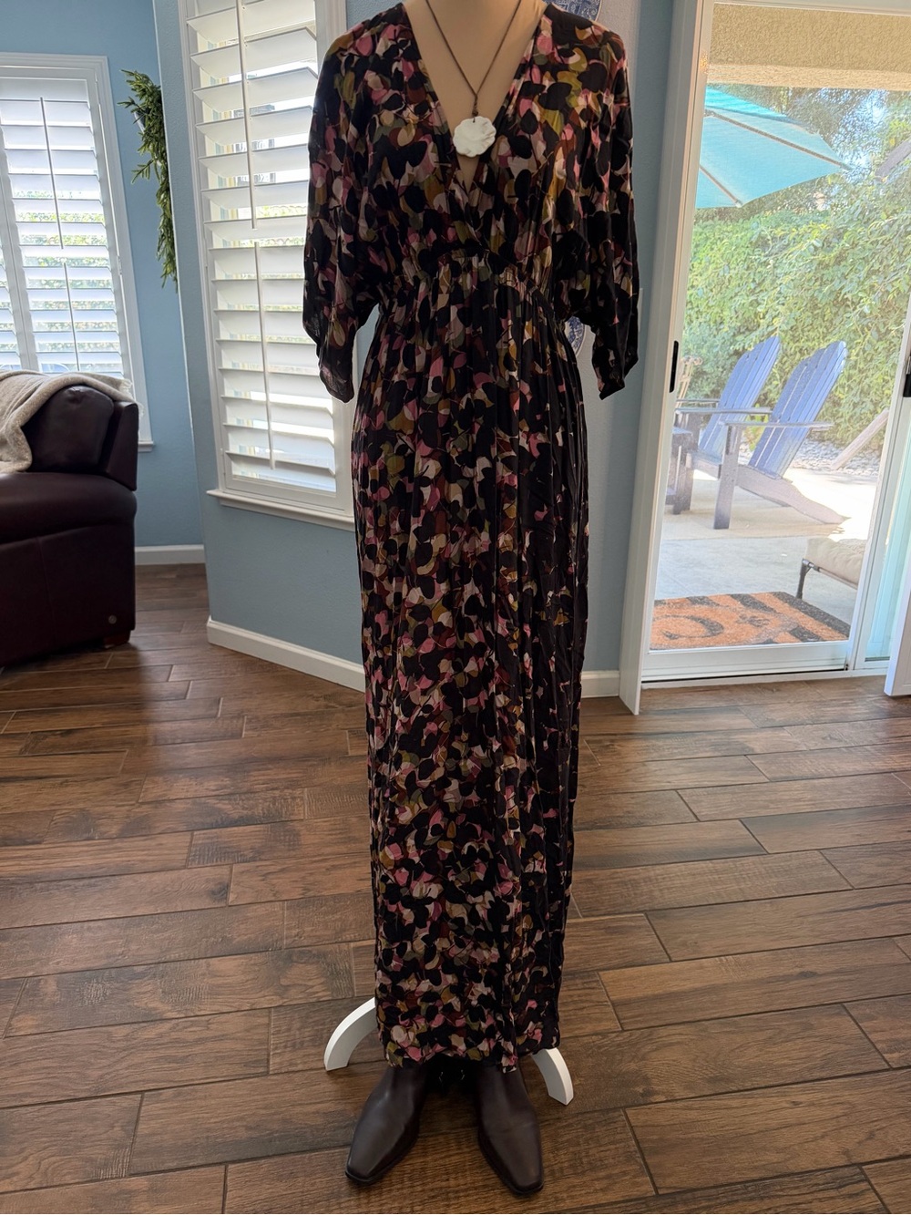 lovestitch Black Maxi Dress with Pink and Olive Abstract Print